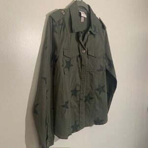 Knox Rose Utility Jacket Military Cargo Pocket Stars Grunge Skate Olive Green M